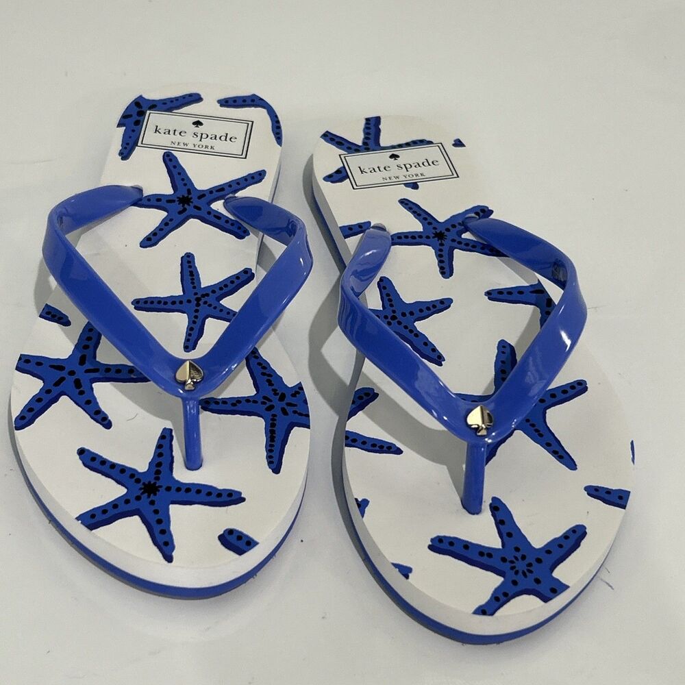 KATE SPADE NEW YORK Charm Blue Fleur Dancing Starfish Flip Flop Sandals Women 5